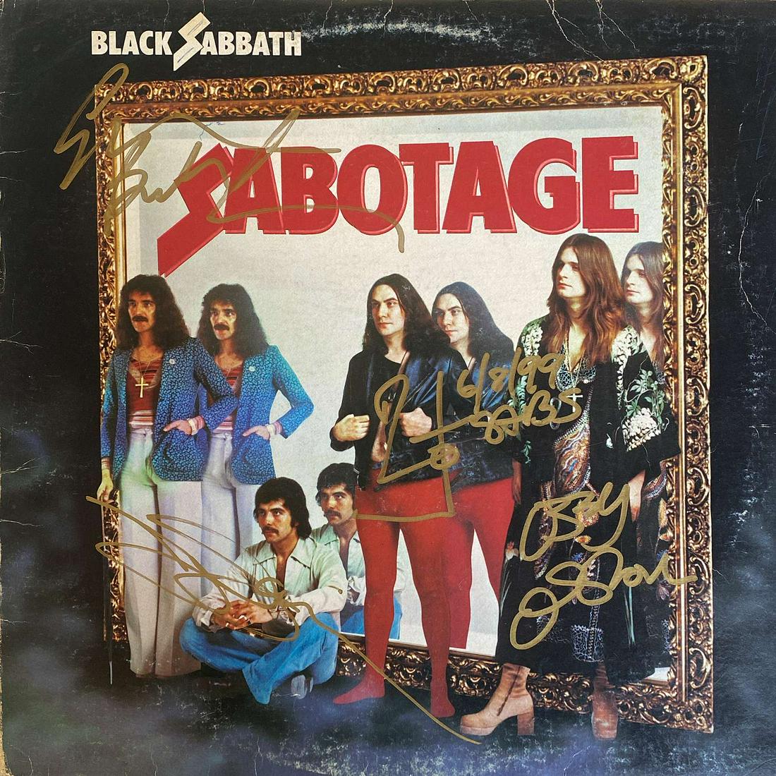 BLACK SABBATH SIGNED LP ALBUM: "SABOTAGE", 1975. SIGNED BY OZZY OSBOURNE, TONY IOMMI, GEEZER BUTLER, BILL WARD. ALBUM INCLUDED. PRIVATE COLLECTION, PERSONALLY RECEIVED.