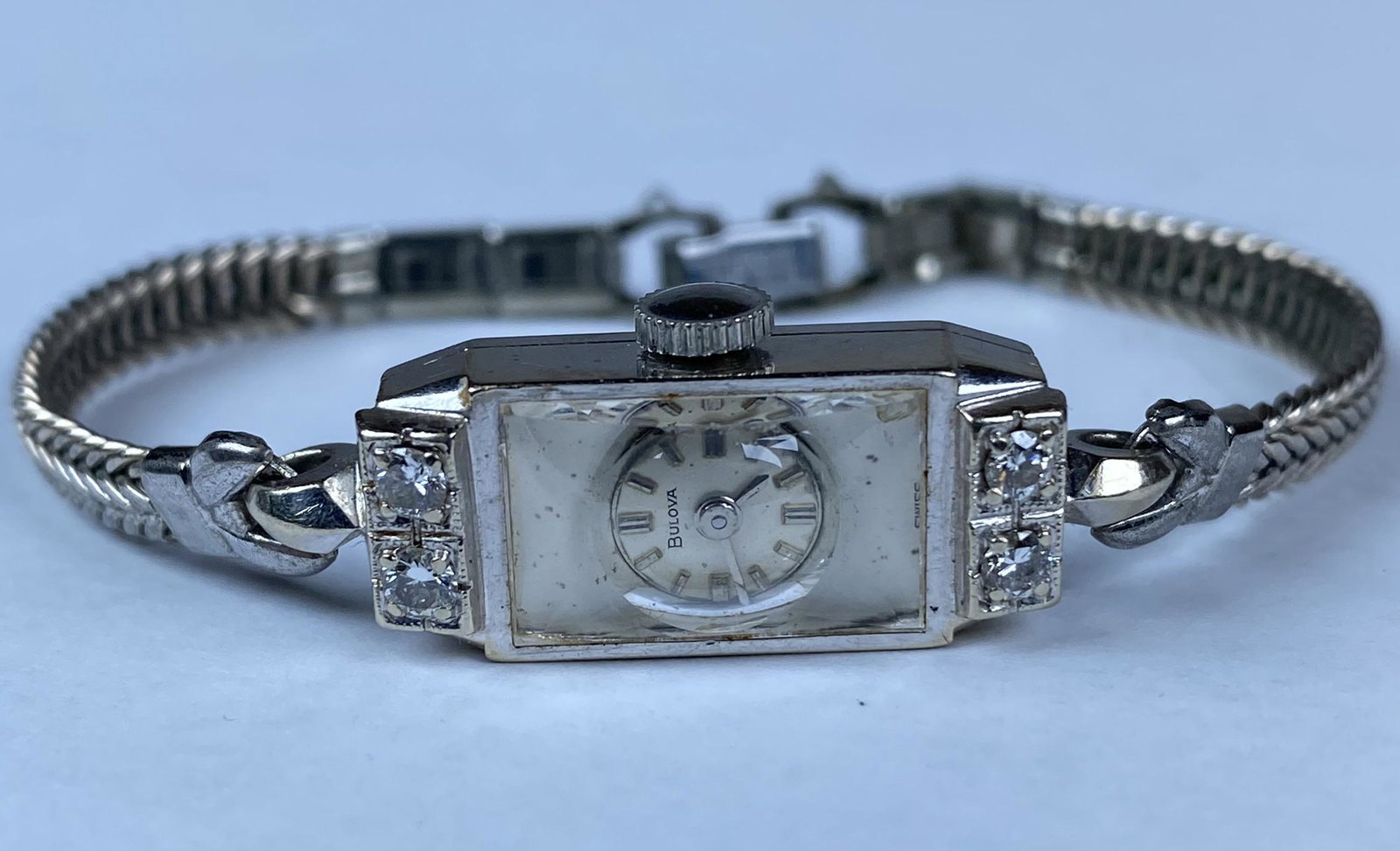BULOVA ART nouveau 14K GOLD WATCH: HAVING 4 ACCENTING DIAMONDS, GOLD-FILLED BAND, RUNNING