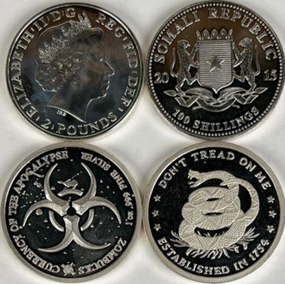 LIBERTY, DON'T TREAD ON ME SILVER ROUNDS: LOT 4 SILVER ART ROUND, ONE OUNCE EACH