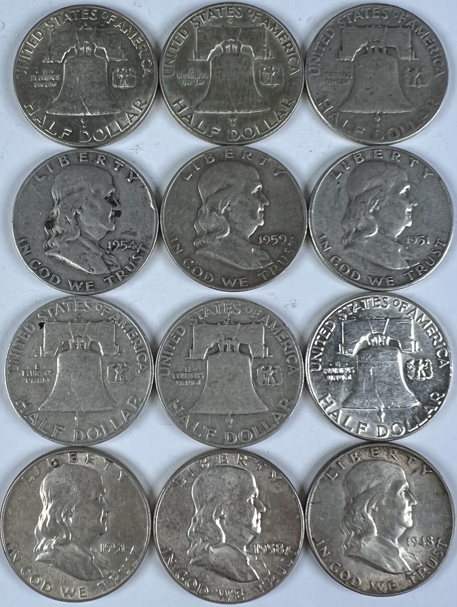 12 FRANKLIN SILVER HALF DOLLARS (1 of 1)