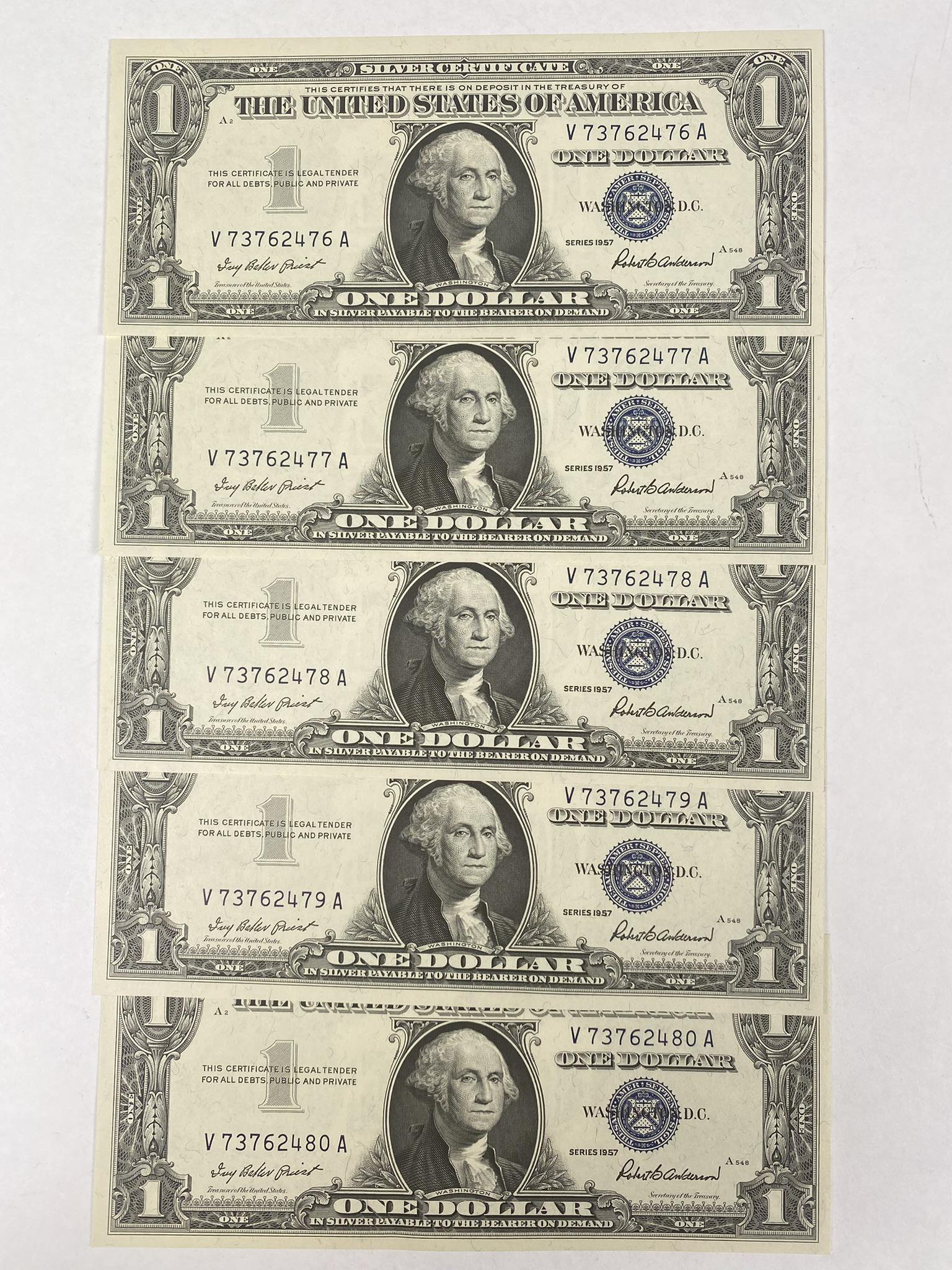 1957 U.S. $1 SILVER CERTIFICATES - CONSECUTIVE (1 of 1)