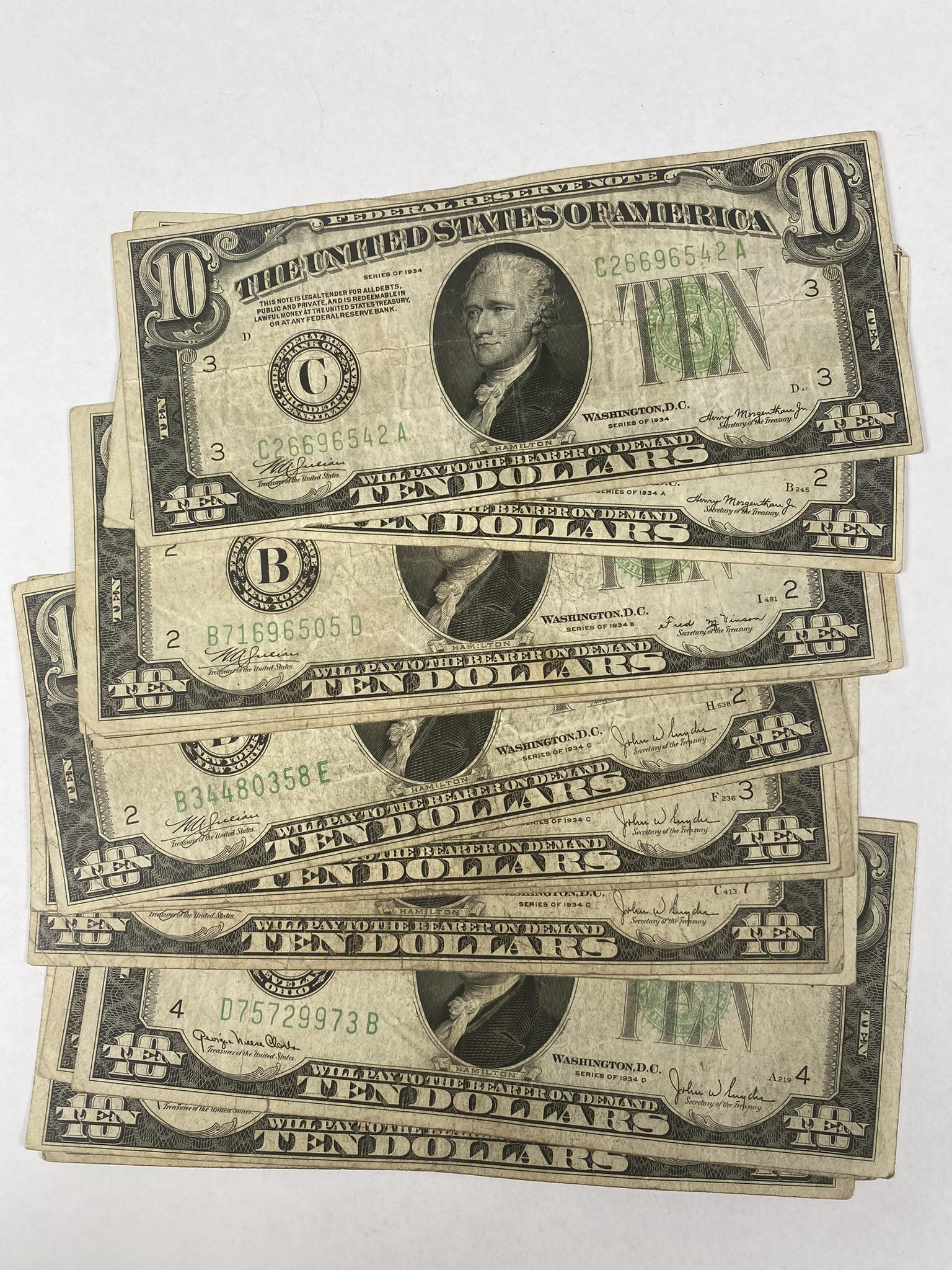 COLLECTION OF 1934 U.S. $10 NOTES (1 of 1)
