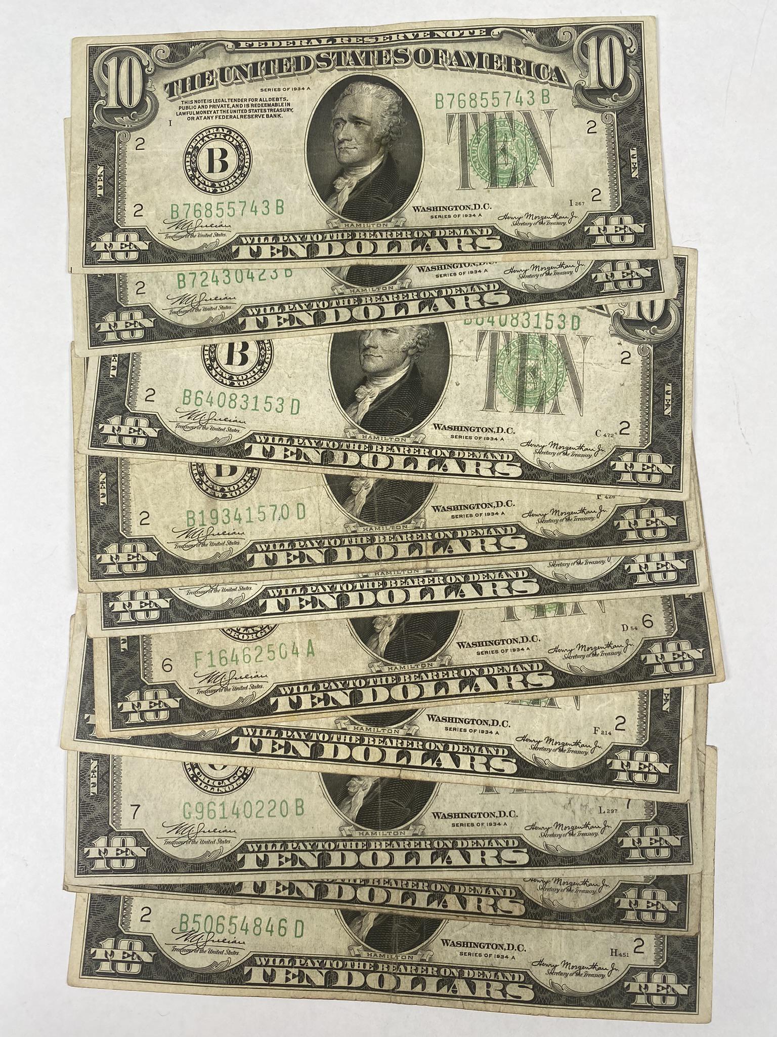 COLLECTION OF 1934 U.S. $10 NOTES (1 of 1)