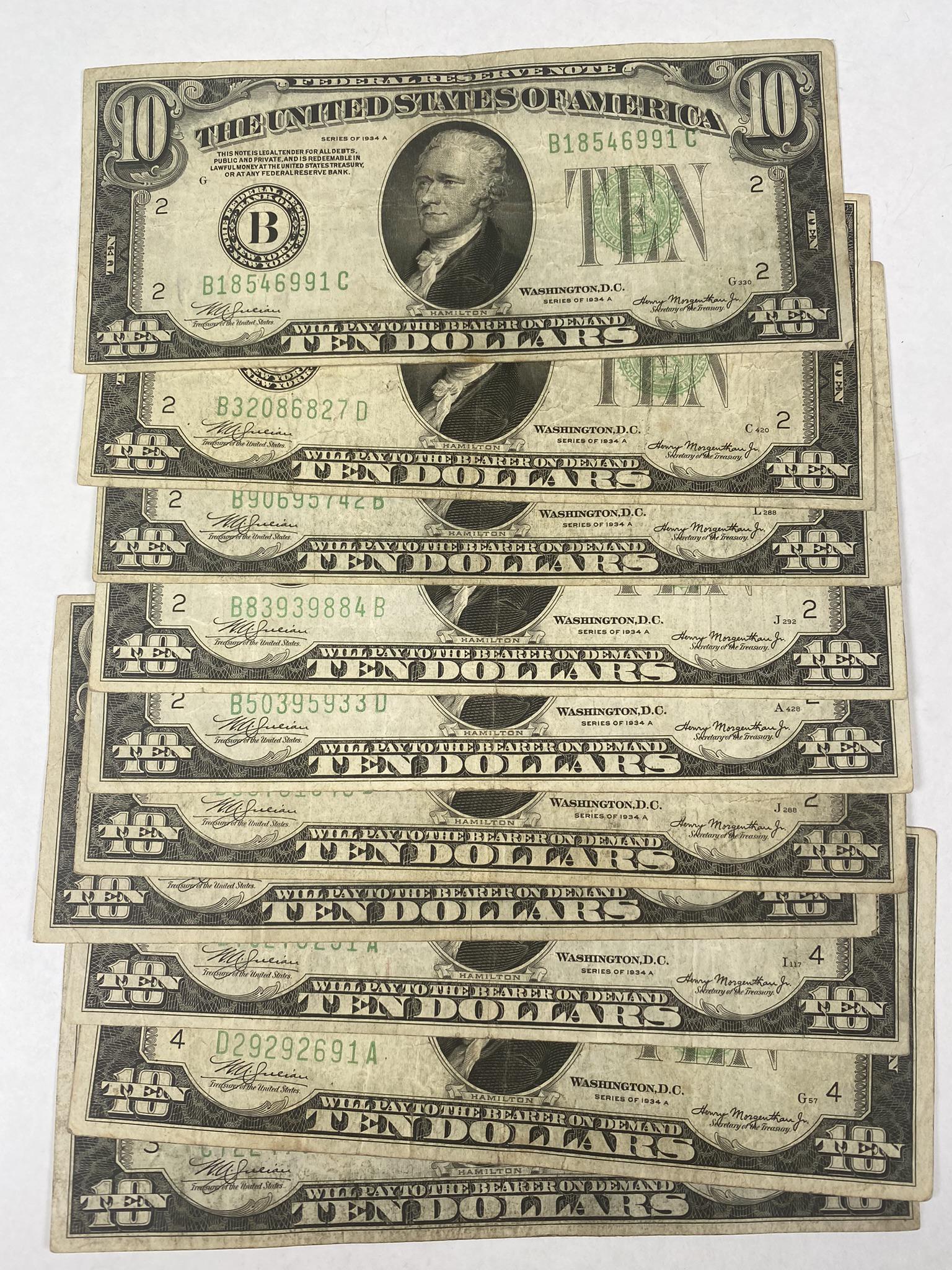 COLLECTION OF 1934 U.S. $10 NOTES (1 of 1)