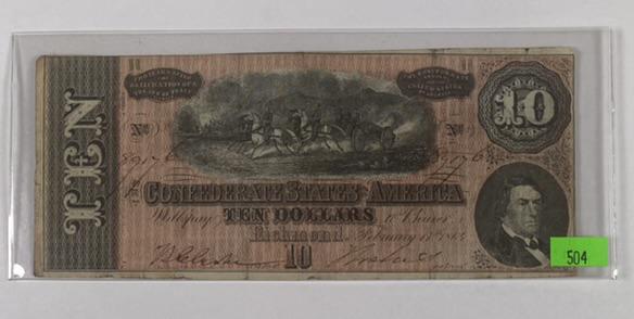 1864 CONFEDERATE $10 NOTE (1 of 1)
