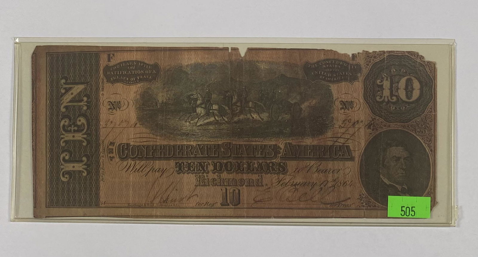 1864 CONFEDERATE $10 NOTE (1 of 1)