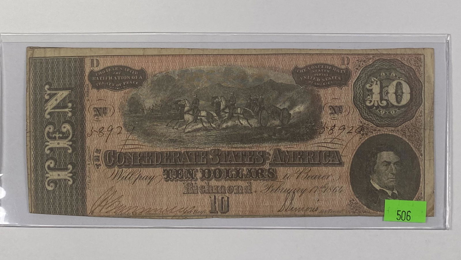 1864 CONFEDERATE $10 NOTE (1 of 1)