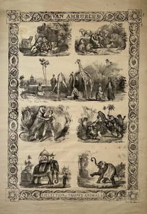 VAN AMBURGH'S CIRCUS POSTER: RARE - COLLECTION OF TRAINED AMIMALS. ONE SHEET, MADELEY LITHO, ENGLAND, C.1845. UNMOUNTED, MINOR STAINS, TWO PIN HOLES, EDGE WEAR. 24"X36"