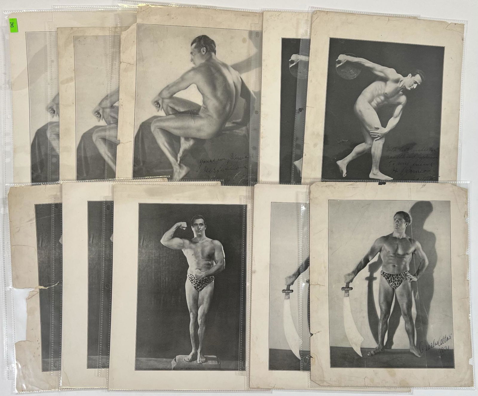 CHARLES ATLAS STUDIO PRINTS: A COLLECTION OF 10 PHOTO PRINTS OF THE BODY-BUILDING ICON. A FEW ARE SIGNED BY CHARLES ATLAS. C.1930'S. 8"X10". FROM THE CHARLES ATLAS ESTATE.