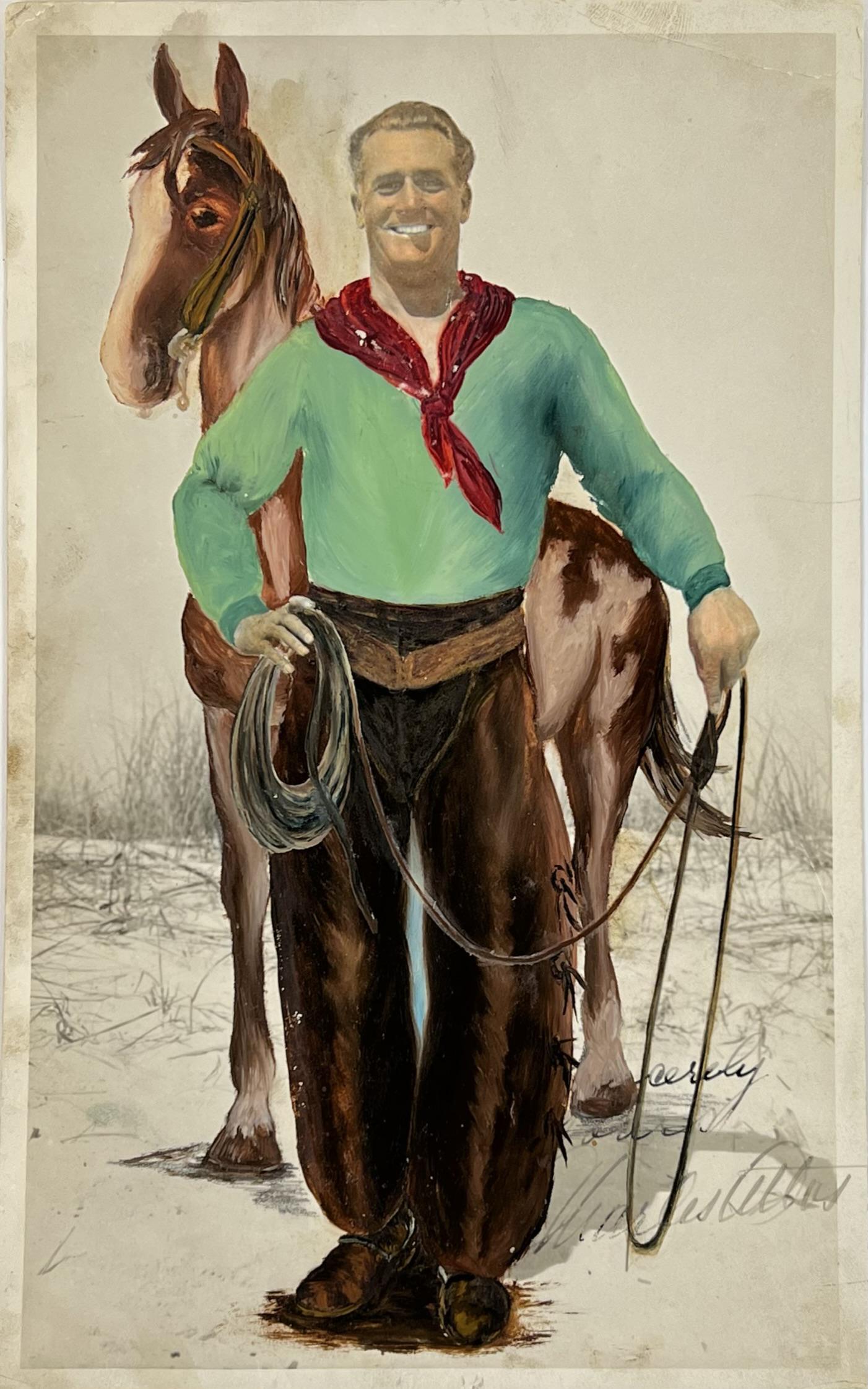 CHARLES ATLAS SIGNED PHOTOGRAPH: HAND-COLORED PHOTOGRAPH OF CHARLES ATLAS WITH HORST, AUTOGRAPHED IN THE LOWER RIGHT. 6.5"X10.5". FROM THE CHARLES ATLAS ESTATE.