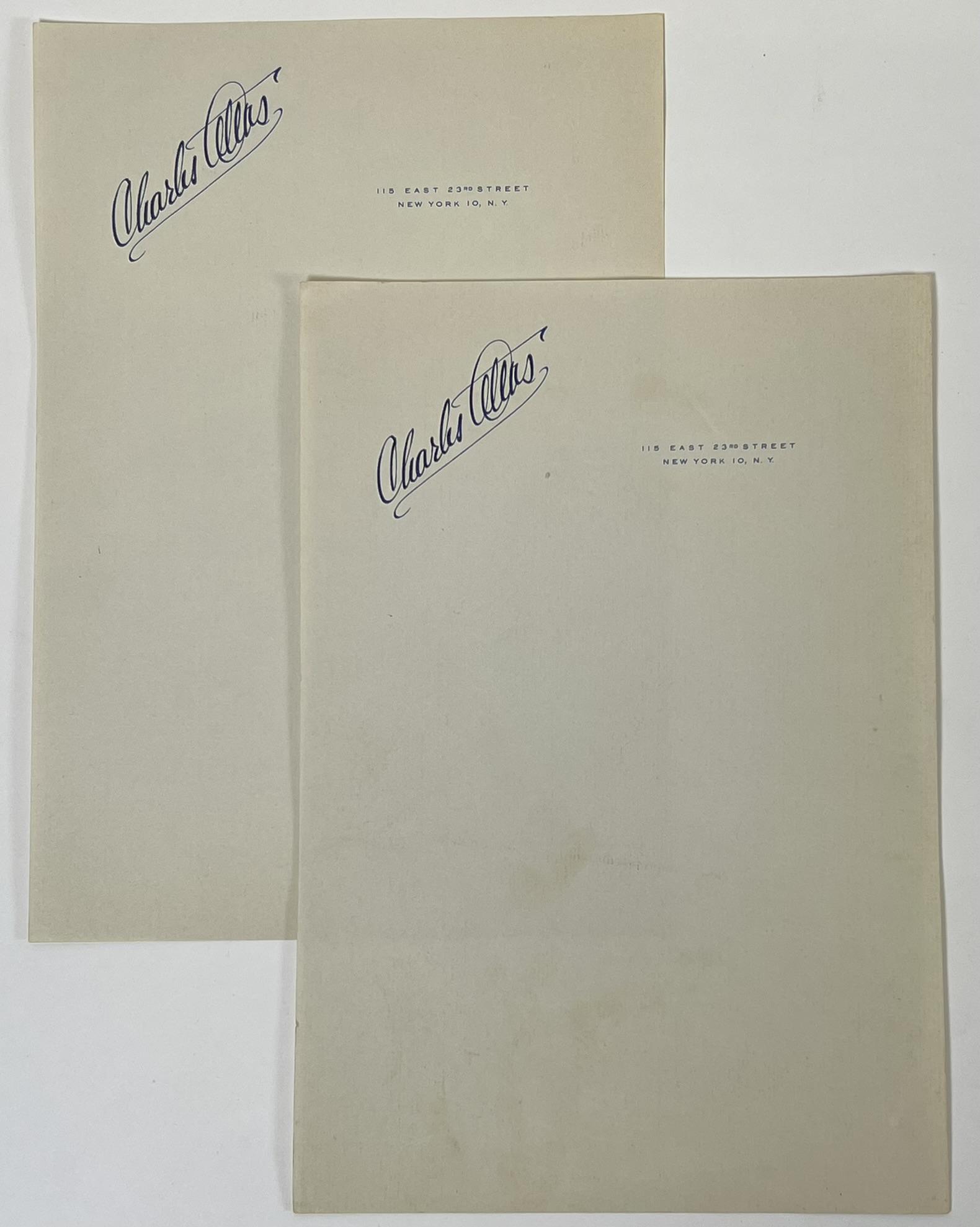 CHARLES ATLAS LETTERHEAD: A PAIR OF LETTERHEAD BEARING THE NAME OF THE ICONIC BODY-BUILDER. CHARLES ATLAS ESTATE.