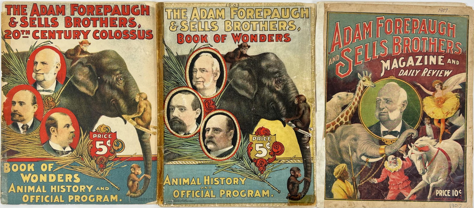 ADAM FOREPAUGH-SELLS BROS. CIRCUS: PROGRAMS, 1900, 1903, 1907. GOOD TO FAIR.