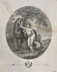 PHILIP LAILSON FRENCH ENGRAVING: PHILIP LAILSON, A FRENCHMAN WHO BROUGHT A CIRCUS COMPANY TO AMERICA IN THE 1790'S, IS CREDITED WITH BEING THE FIRST TO BRING A DAILY STREET PARADE TO THE AMERICAN CIRCUS. L'SPARRGREN DRAWING,