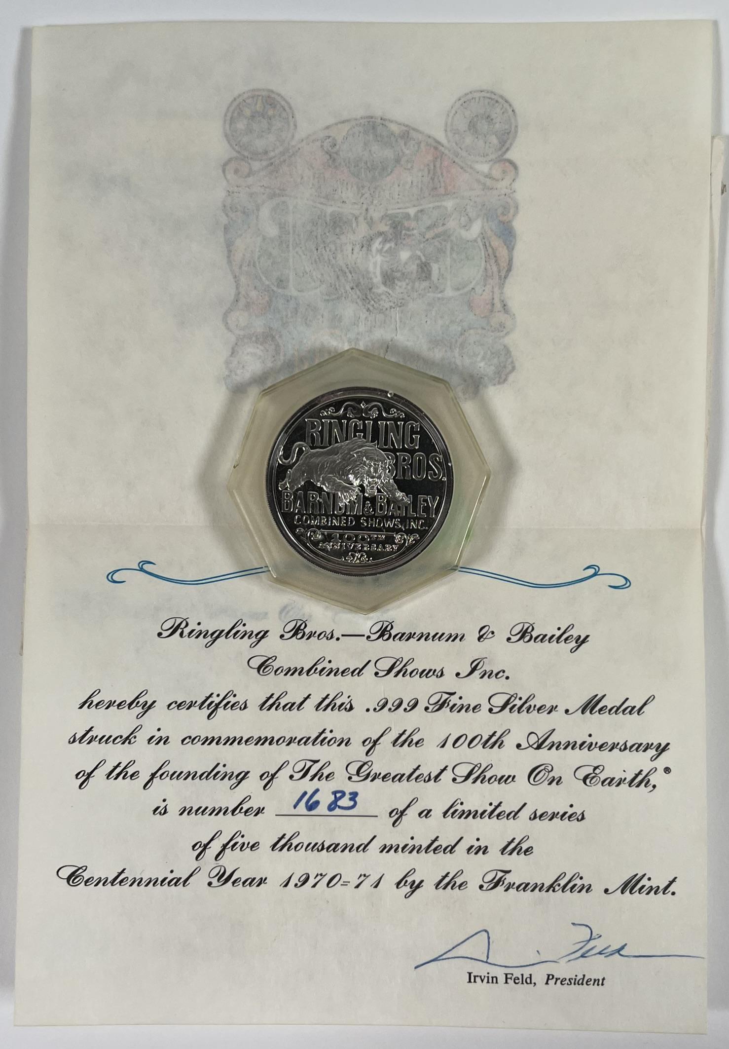 RINGLING BROS. BARNUM BAILEY CIRCUS SILVER COIN (1 of 1)