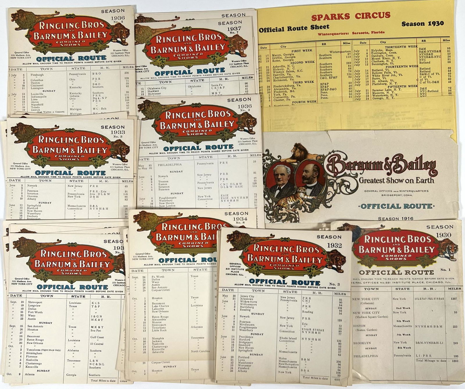 COLLECTION OF CIRCUS ROUTE SHEETS (1 of 1)