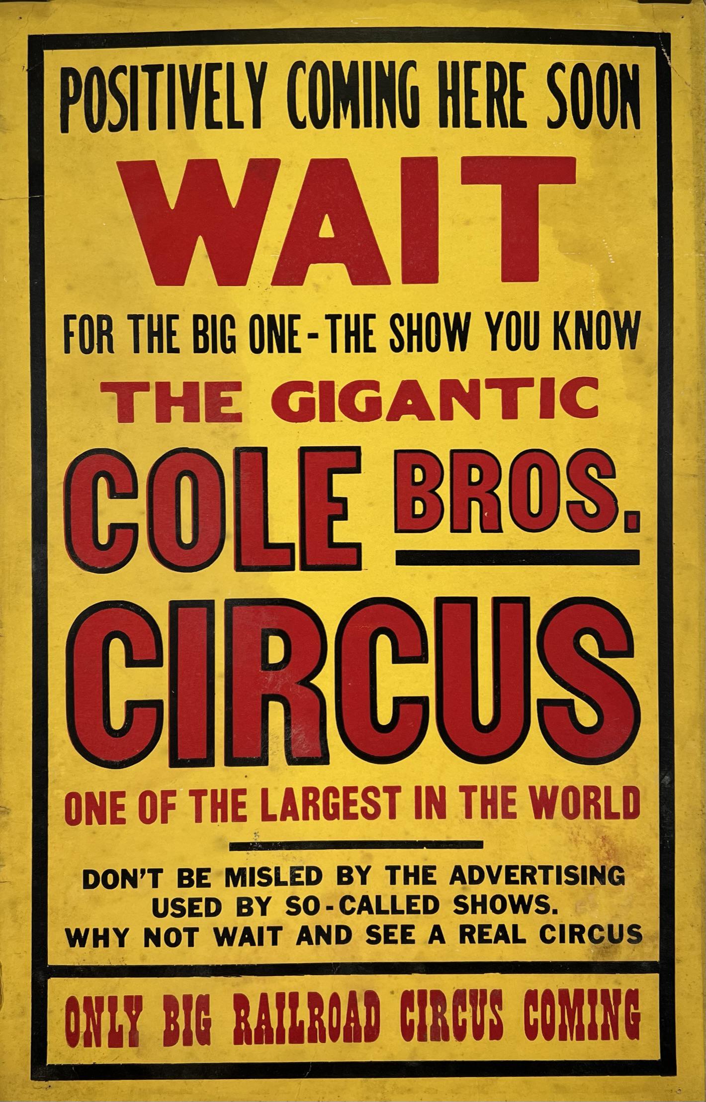 COLE BROS. CIRCUS WINDOW CARD (1 of 1)