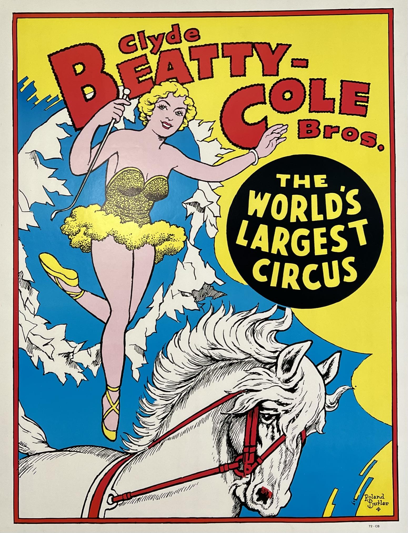 CLYDE BEATTY COLE BROS. CIRCUS POSTER: HALF SHEET, ROLAND BUTLER DESIGN. 21"X28"