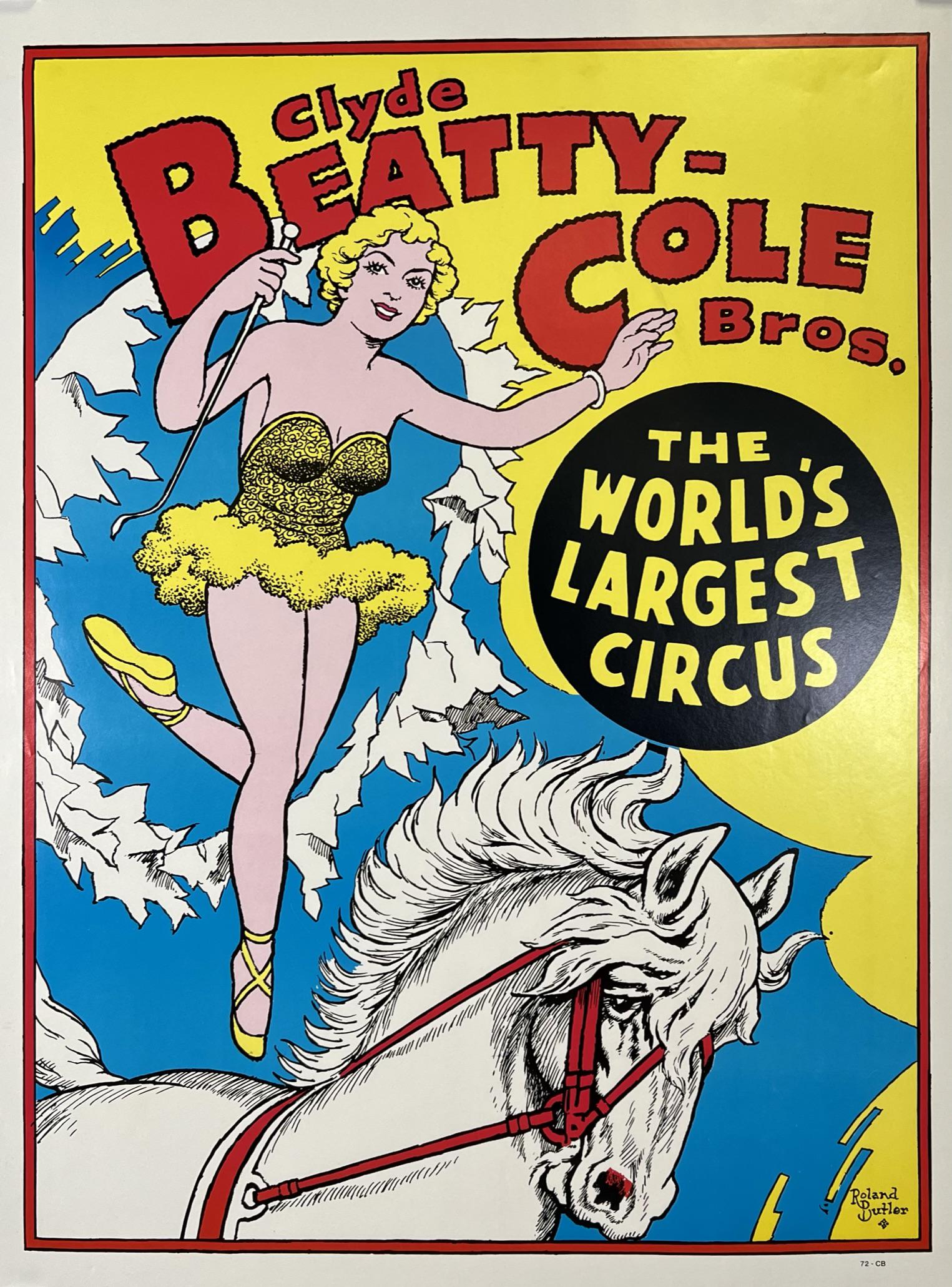 CLYDE BEATTY COLE BROS. CIRCUS POSTER: HALF SHEET, ROLAND BUTLER DESIGN. 21"X28"