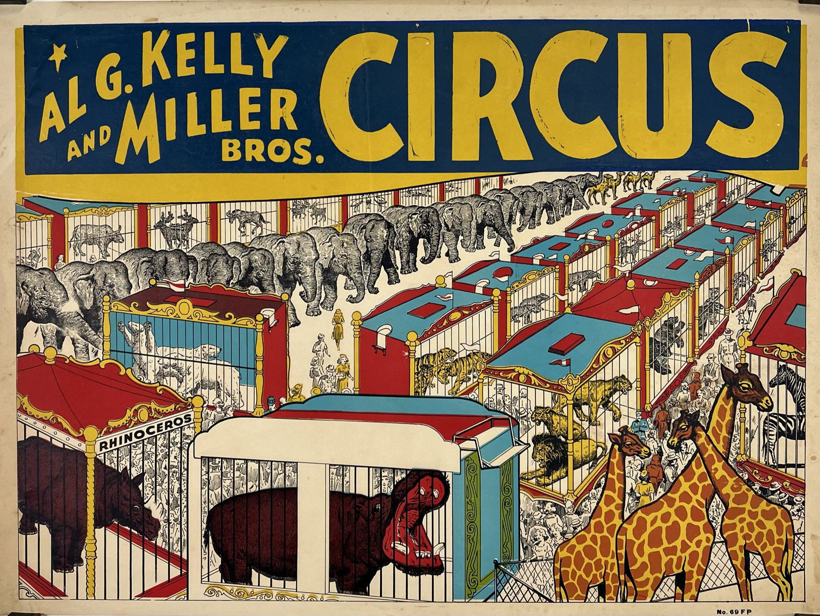 KELLY MILLER BROS. CIRCUS POSTER: HALF SHEET, MENAGERIE SCENE. 21"X28"