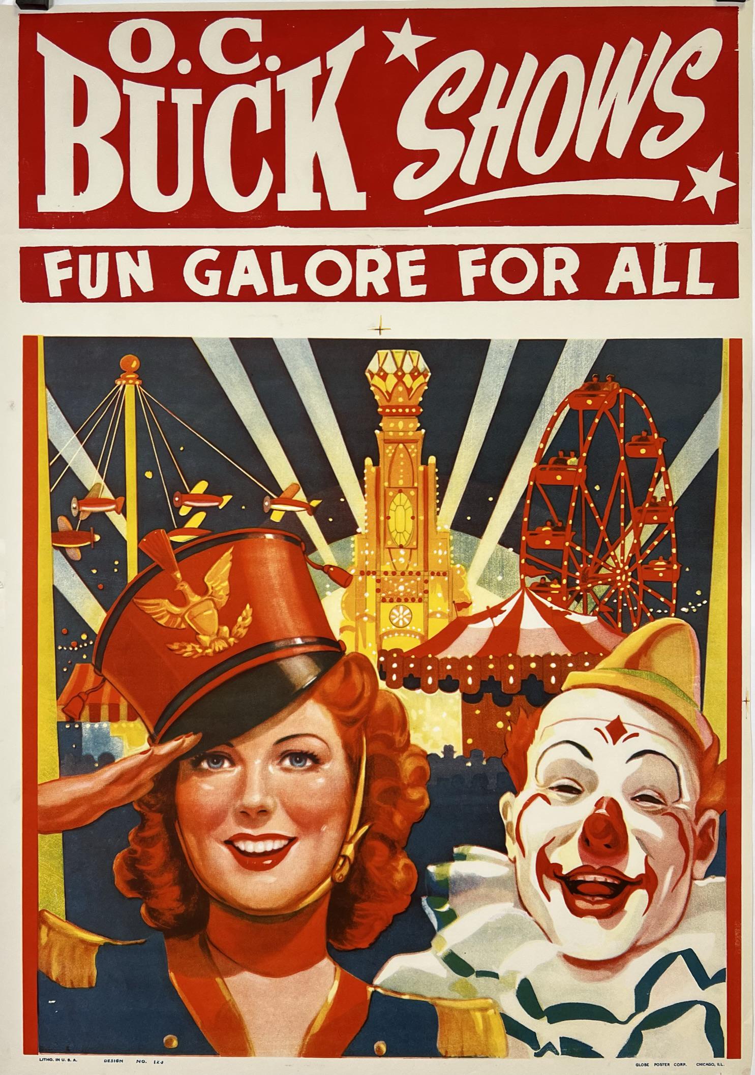 O.C. BUCK SHOWS CARNIVAL POSTER: ONE SHEET, GLOBE POSTER CO. 28"X42"