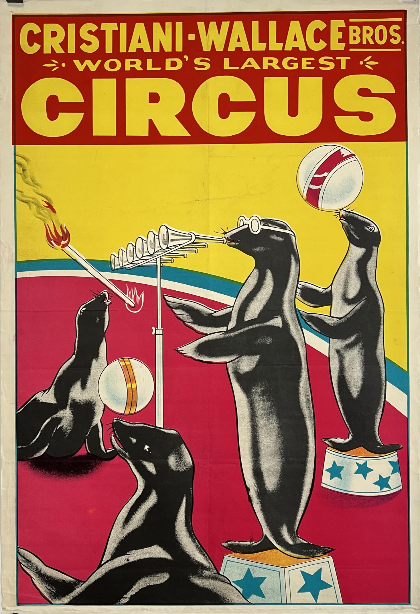 CRISTIANI-WALLACE CIRCUS POSTER: ONE SHEET, FOLDS. 28"X42"