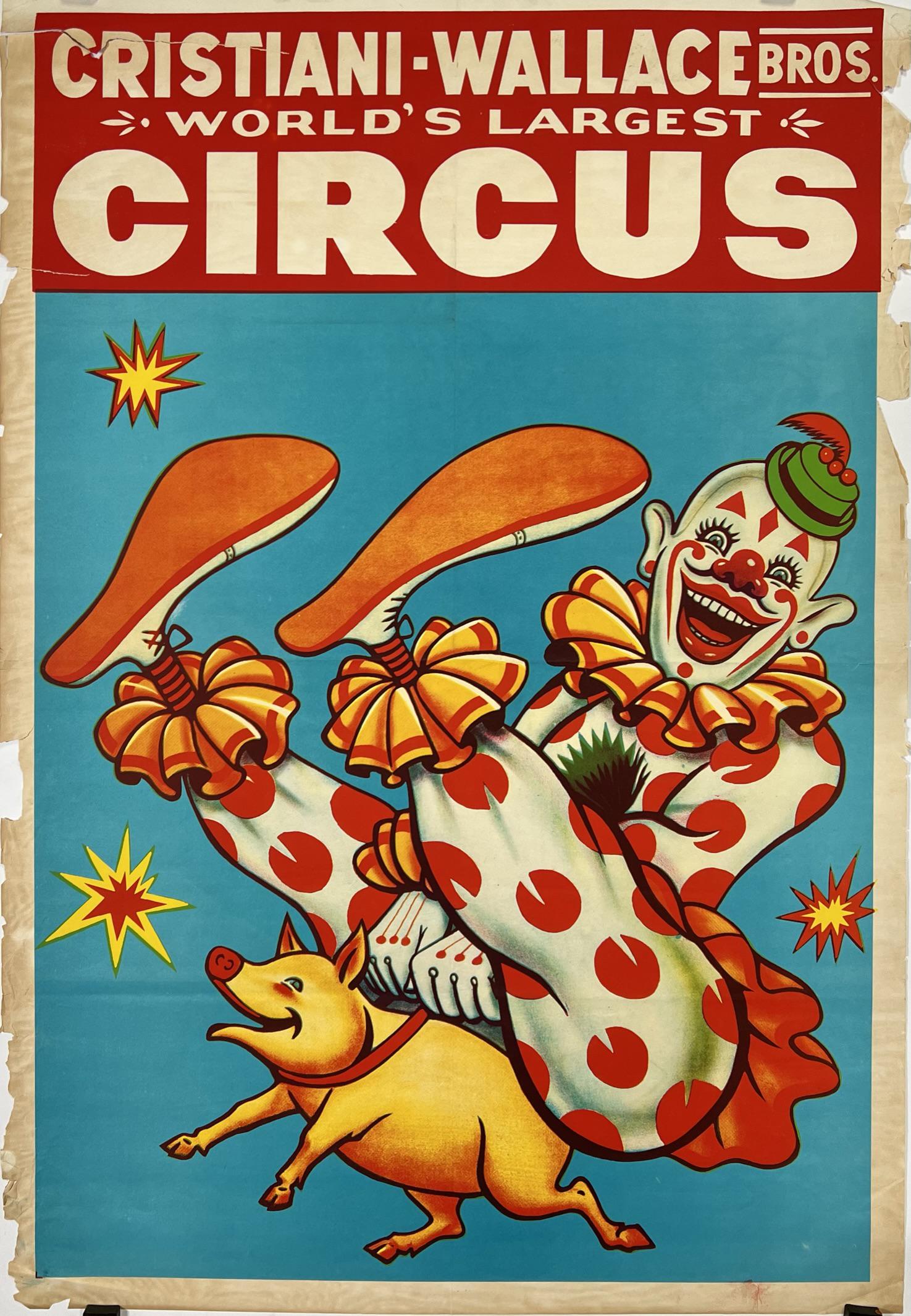 CRISTIANI-WALLACE CIRCUS POSTER: ONE SHEET, FOLDES, EDGE WEAR AND CHIPPING. 28"X42"