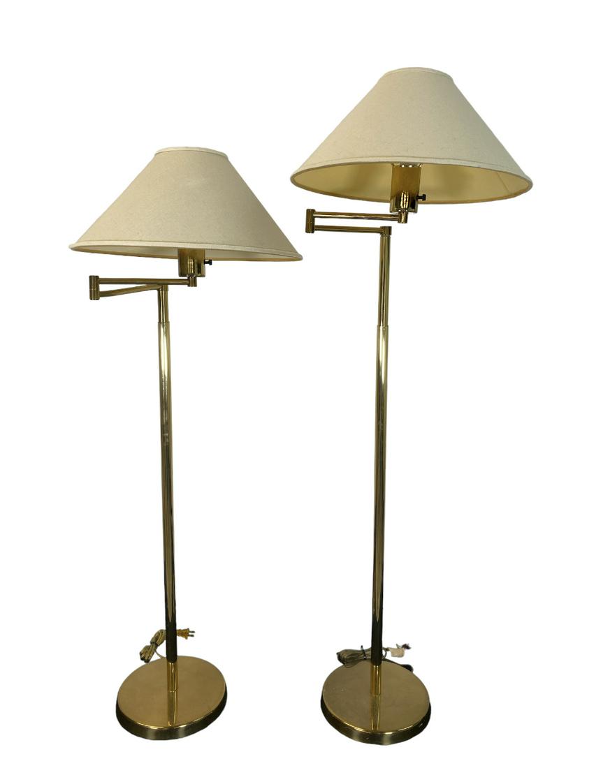 FREDERICK COOPER SWING ARM FLOOR LAMPS: TELESCOPING WITH ARTICULATING ARMS, UNMARKED.