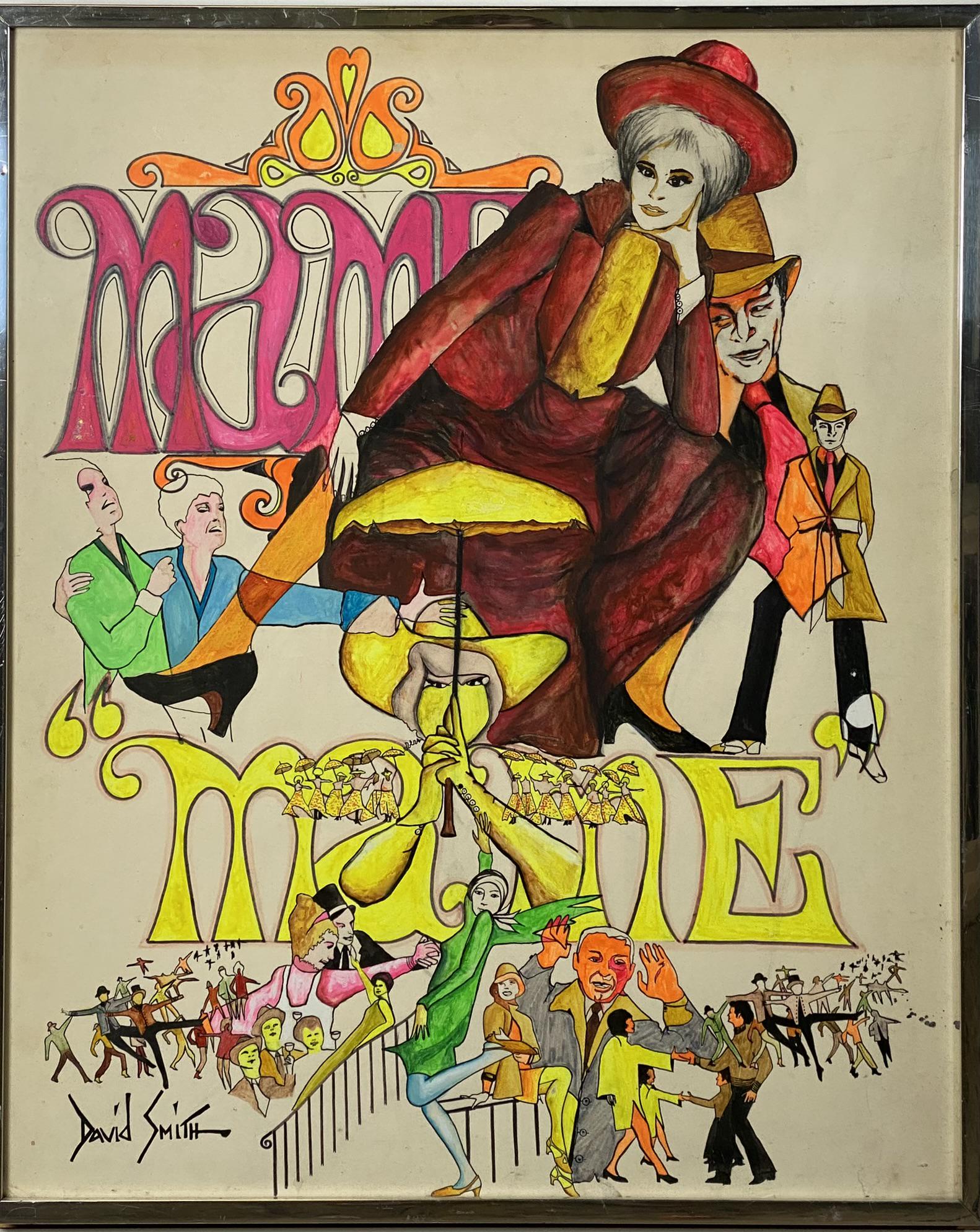 DAVID SMITH MAME THE MUSICAL ARTWORK: HAND-DRAWN ORIGINAL ART FOR THE MAME MUSICAL. FRAMED, 23"X28"