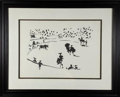 PABLO PICASSO PRINT ON PAPER: EL TORO SALE DEL TORIL LA TAUROMAQUIA. 17"X21"