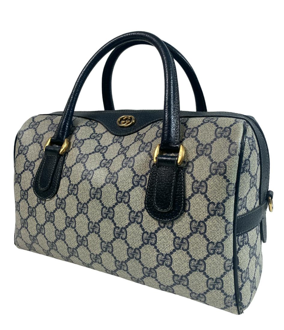 GUCCI MONOGRAM SPEEDY BAG: USED, GOOD CONDITION. WEAR AT PIPING.