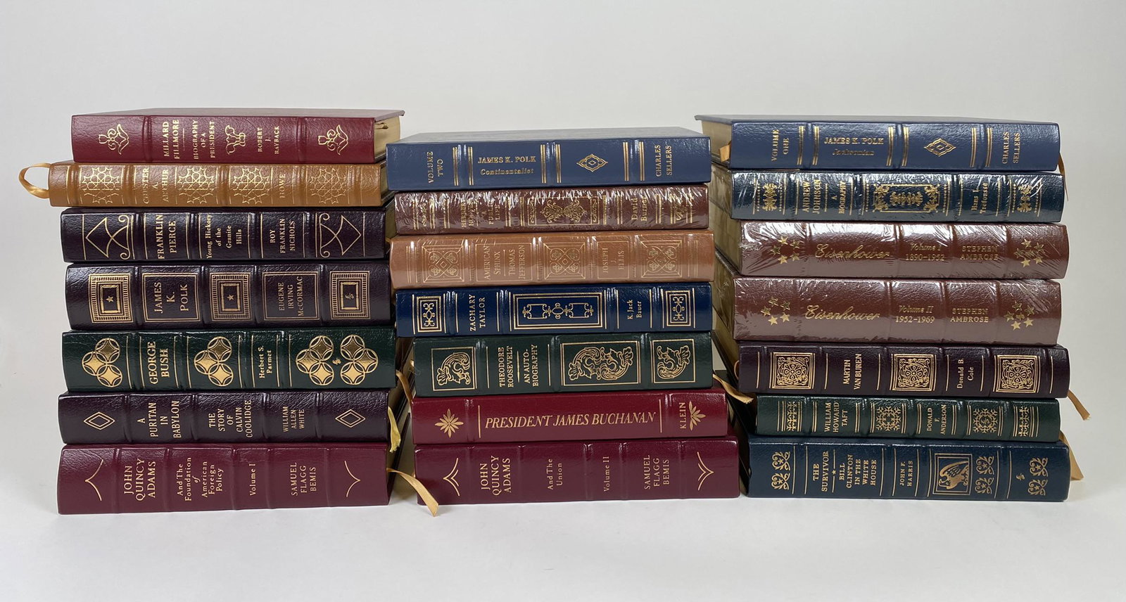 EASTON PRESS LEATHER BOUND BOOK COLLECTION: PRESIDENTIAL TITLES: JOHN QUINCY ADAMS, Z. TAYLOR, VAN BUREN, EISENHOWER AND OTHERS. EXCELLENT.