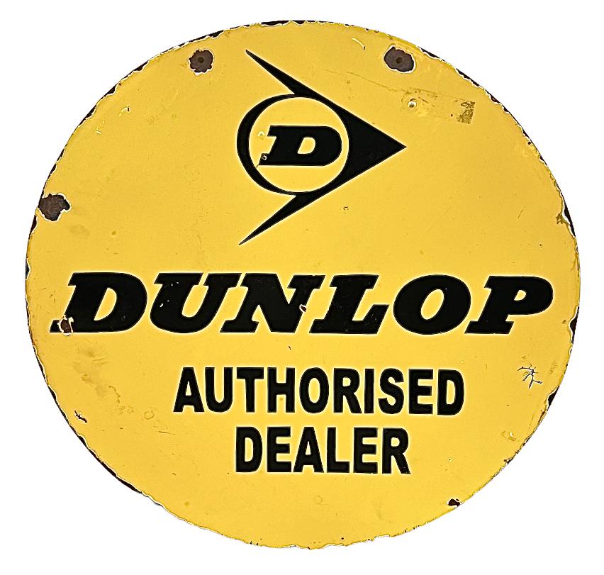 ADVERTISING - DUNLOP TIRES PORCELAIN SIGN: ORIGINAL PORCELAIN DOUBLE SIDED SIGN. SCATTERED CHIPPING. 24"