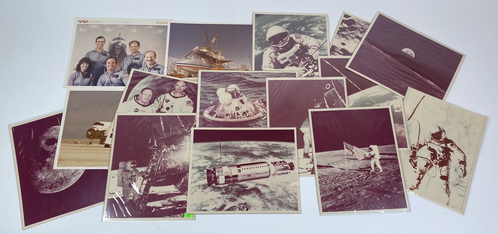 NASA PHOTOGRAPH COLLECTION: COLLECTION OF APPROXIMATELY 30 8"X10" PHOTOGRAPHS, 1960'S NASA - APOLLO IMAGES, SPACE EXPLORATION, MOON LANDING, ALSO INCLUDES A PAIR OF SPACE SHUTTLE. ON KODAK PHOTO PAPER
