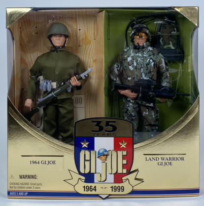 1964 GI JOE 35TH ANNIVERSARY FIGURE SET: ACTION FIGURE SET OF GI JOE FEATURING THE RE-RELEASE OF THE 1964 JOE AND LAND WARRIOR GI JOE. SEALED IN PRESENTATION BOX.
