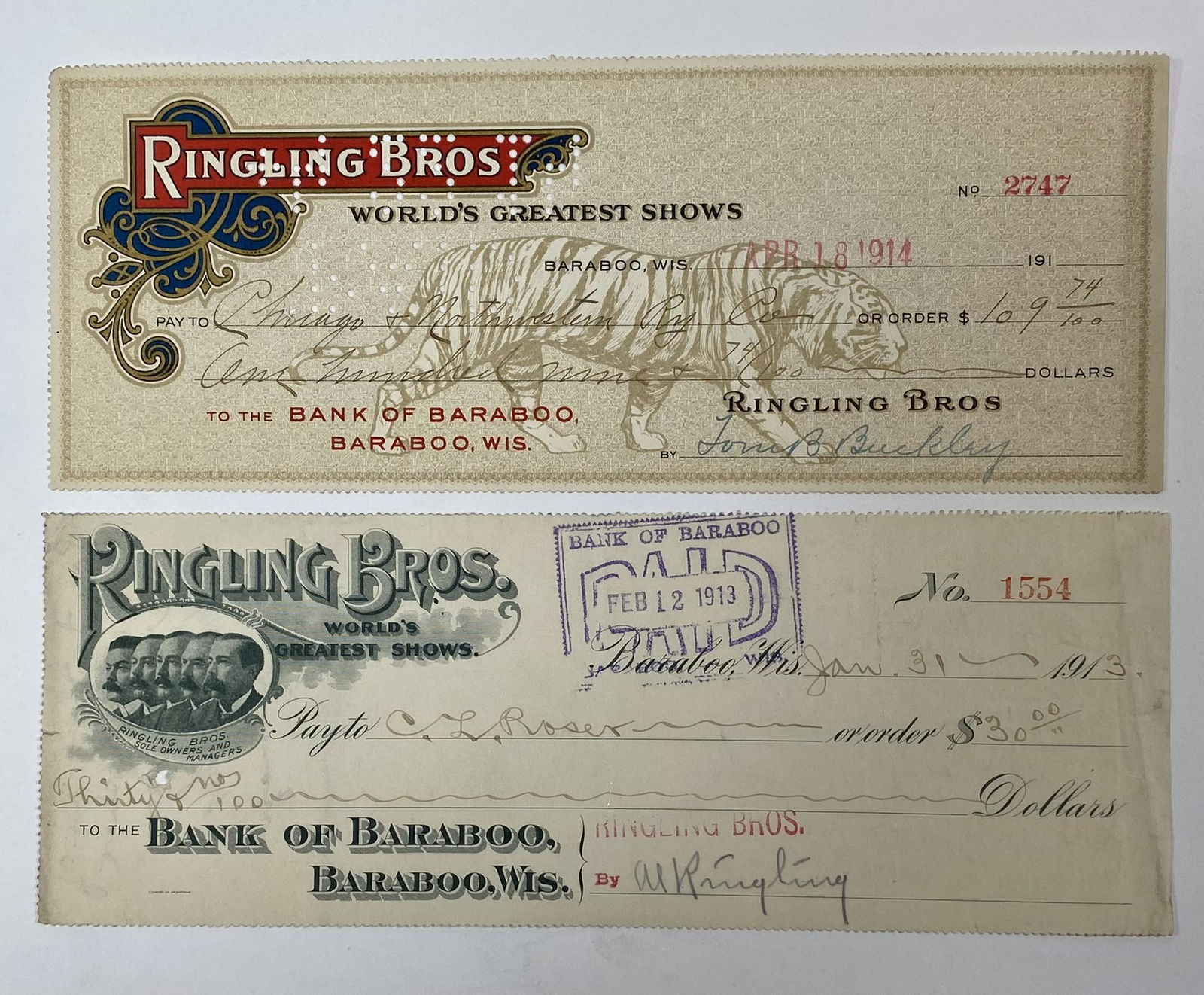 RINGLING BROS. CIRCUS BANK CHECKS (1 of 1)