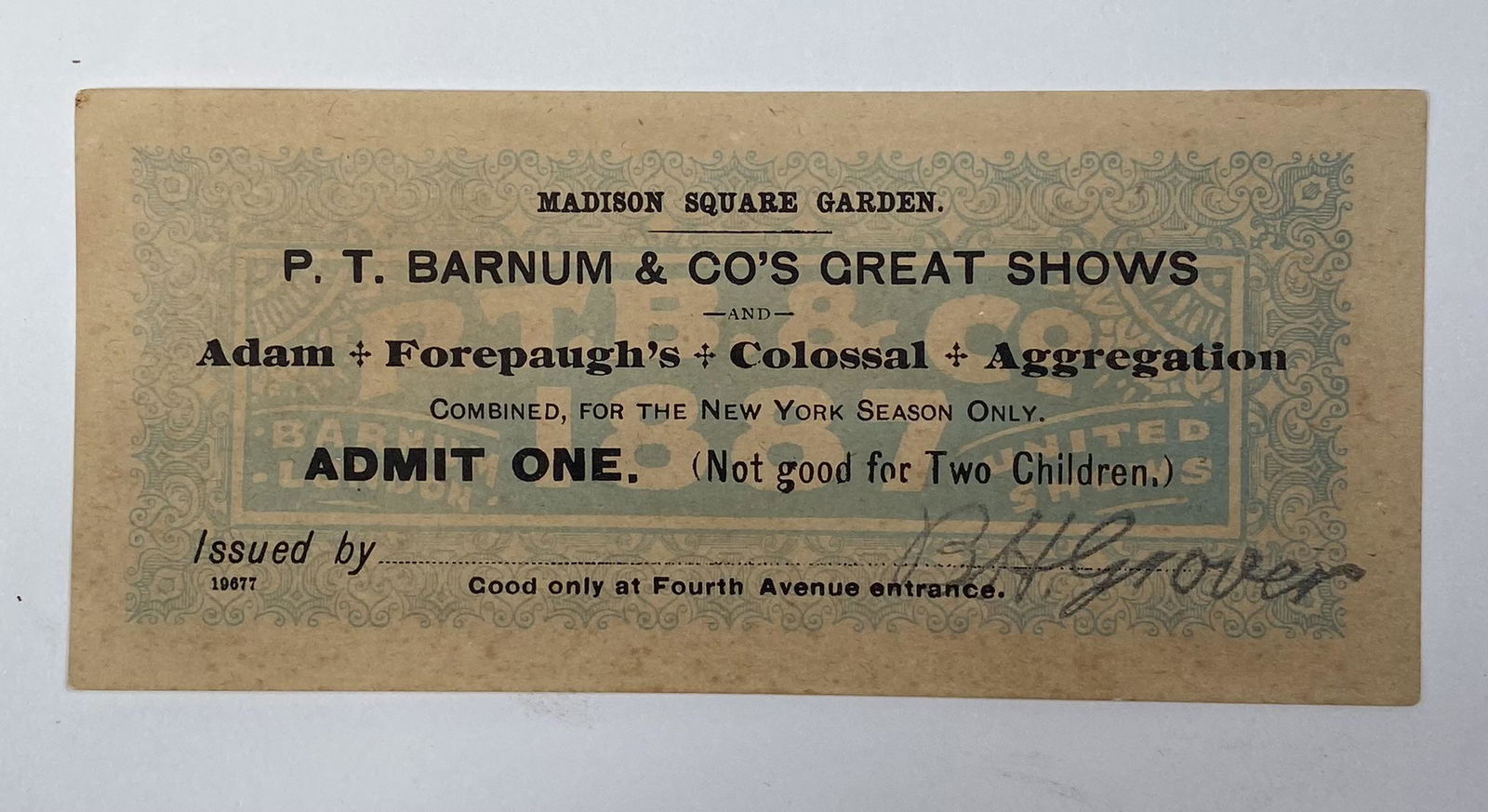 P.T. BARNUM & CO. GREAT SHOWS TICKET (1 of 2)
