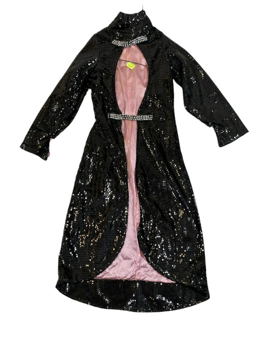 ZOPPE - SHERYLL FAMILY CIRCUS WARDROBE: BLACK SEQUINS AND RHINESTONE GOWN. SMALL-MEDIUM. THE ZOPPE - SHERYLL FAMILY HAVE BEEN ACTIVE IN CIRCUS AND SHOW PERFORMANCE FOR OVER 50 YEARS WITH FOCUS ON COMEDY ACTS, JUGGLING, BALANCE, ROYAL AFGHAN