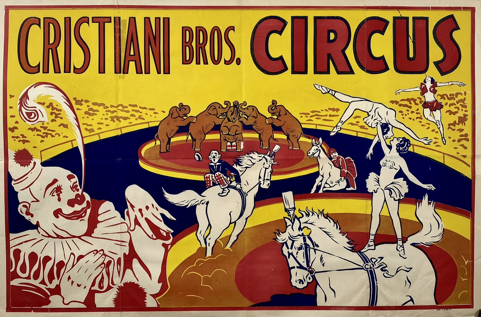 CRISTIANI BROS. CIRCUS POSTER: ONE SHEET, 1960'S. UNMOUNTED, FOLDS, LOSS AT FOLD. 28"X42"