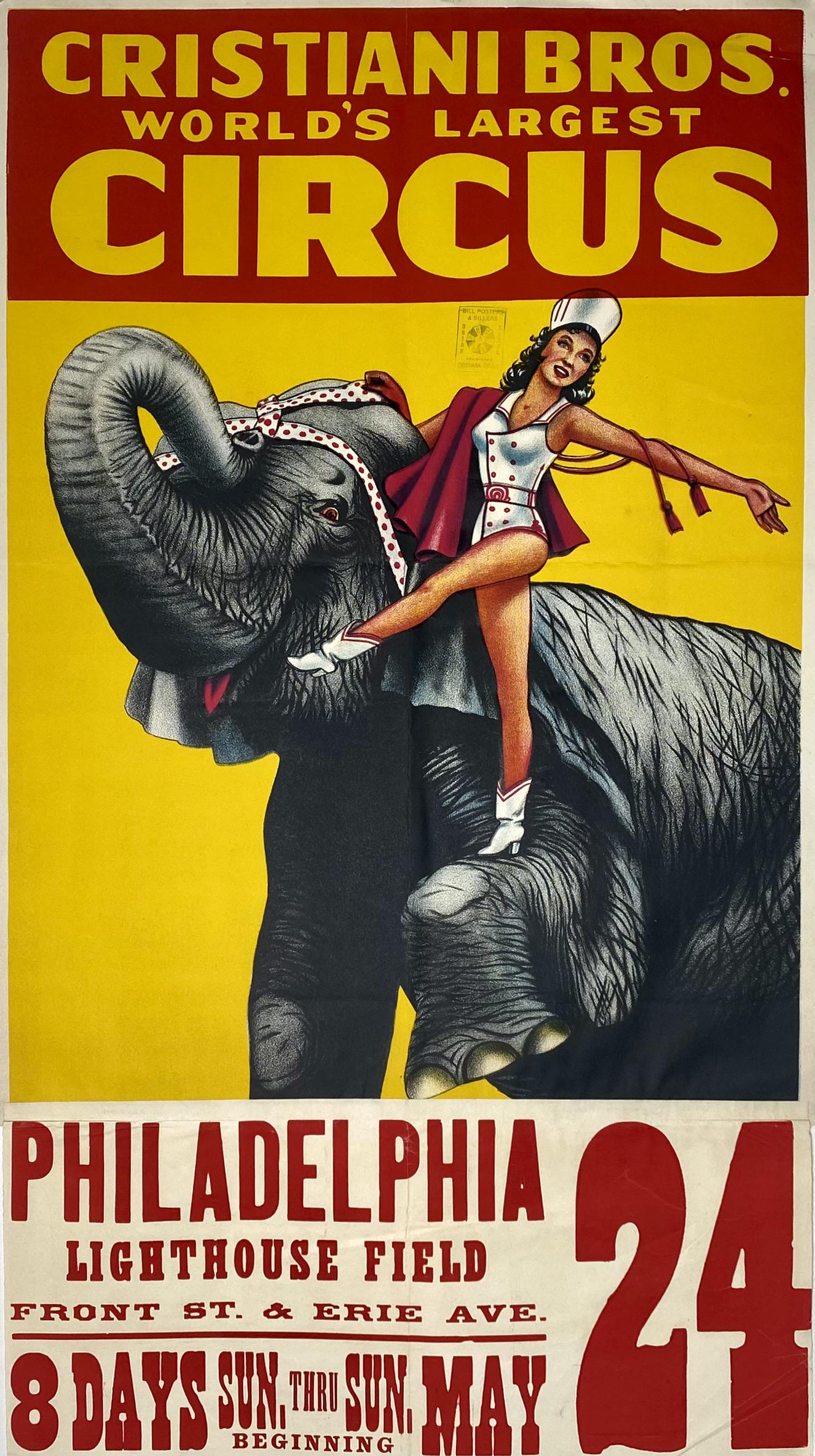 CRISTIANI BROS. CIRCUS POSTER: HALF SHEET WITH DATE TAIL, 1960'S. UNMOUNTED, FOLDS AS ISSUED. 20.5"X36"