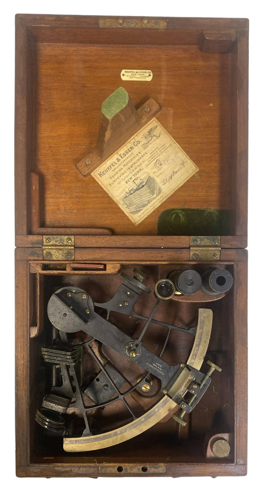 U.S. NAVY SEXTANT - CELESTIAL NAVIGATION: KEUFFEL & ESSER CO., NEW YORK. WOODEN CASE,