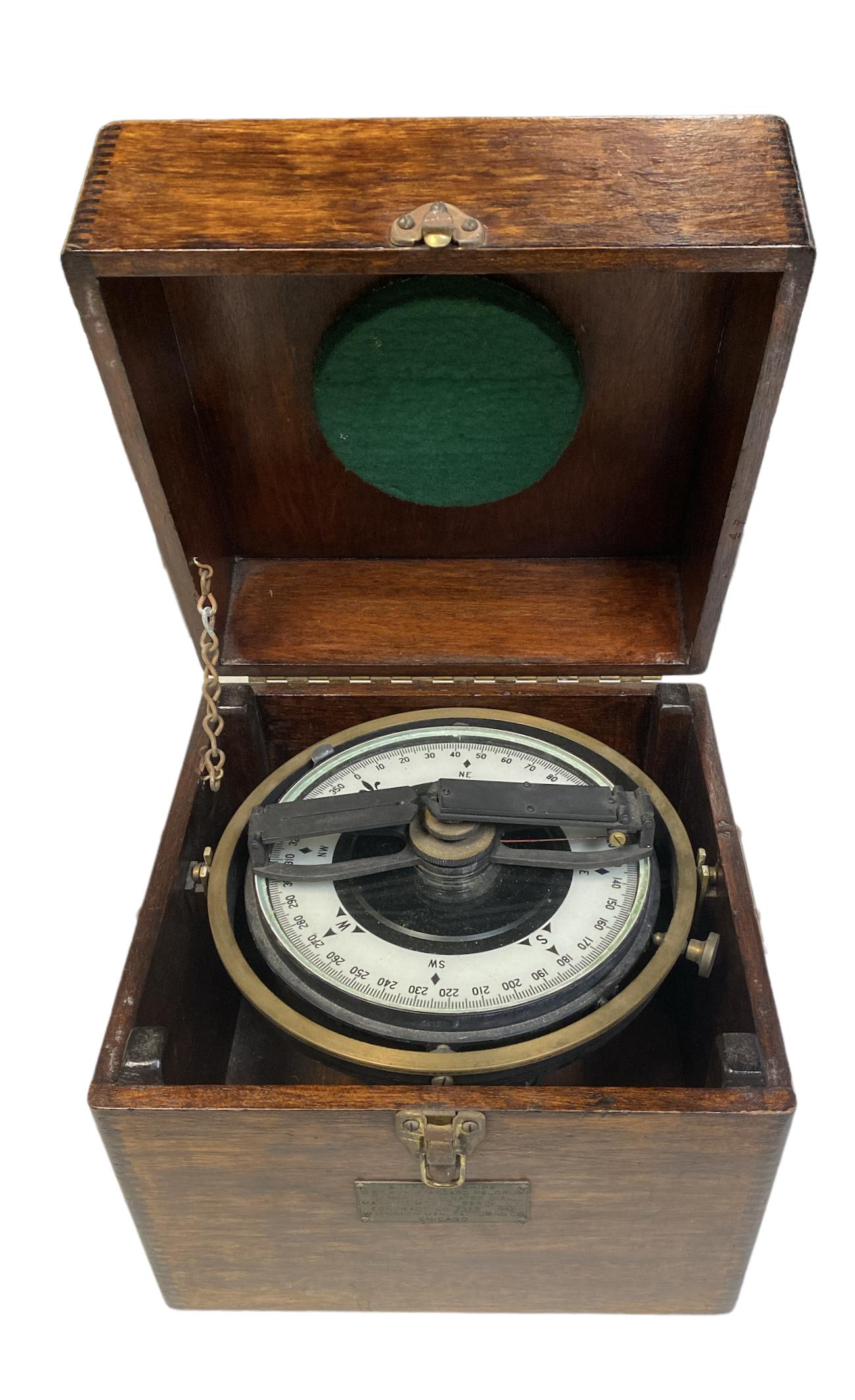 U.S. NAVY SHIP COMPASS: U.S. NAVY BUREAU OF SHIPS, STANDARD PELORUS, COMPASS WITH BOX. BOX IS 12"X12"X12"