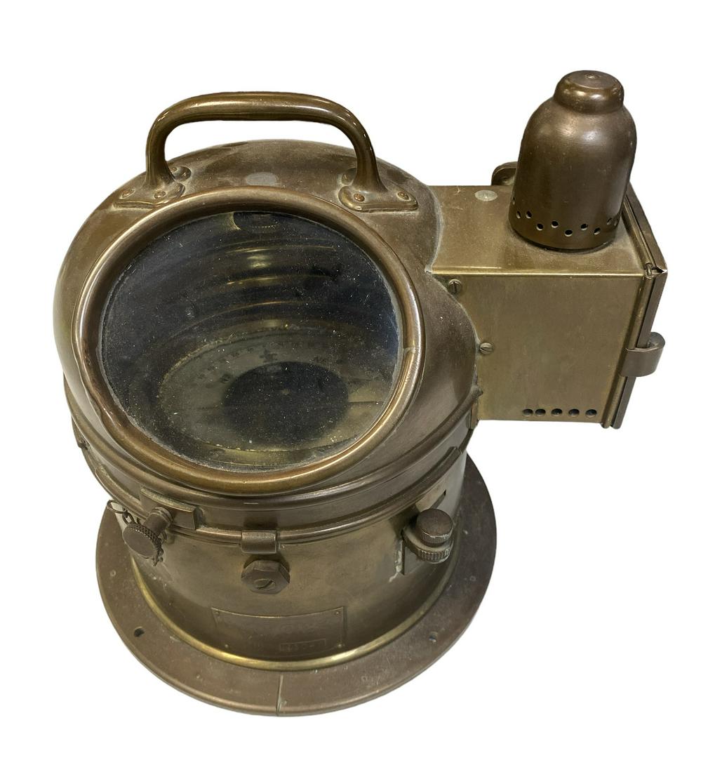 NAUTICAL BINNACLE COMPASS: WITH LANTERN. 10"H