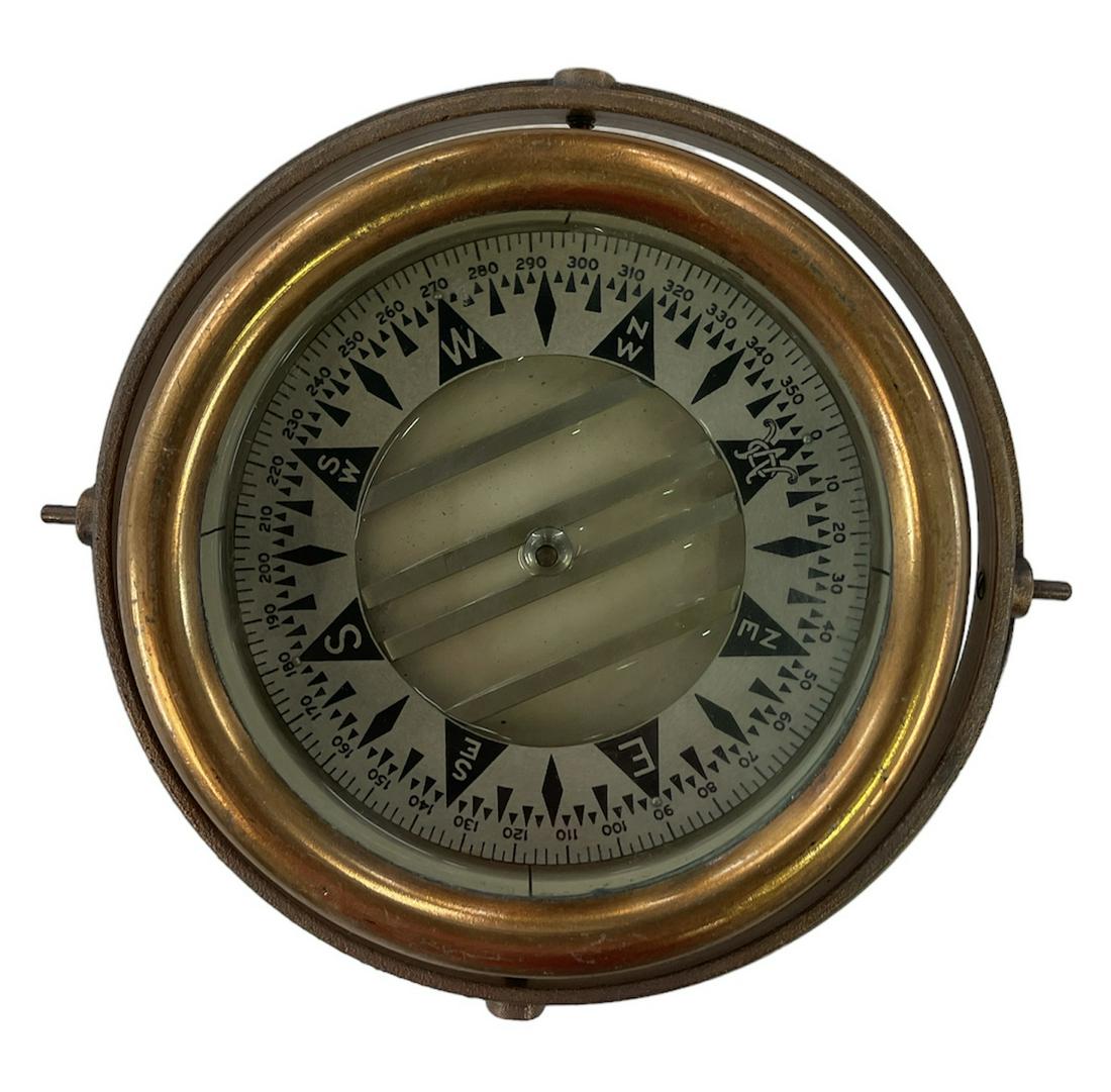 SHIP'S COMPASS: GIMBAL WET COMPASS, MARKED USA 2-46. 7" DIA.