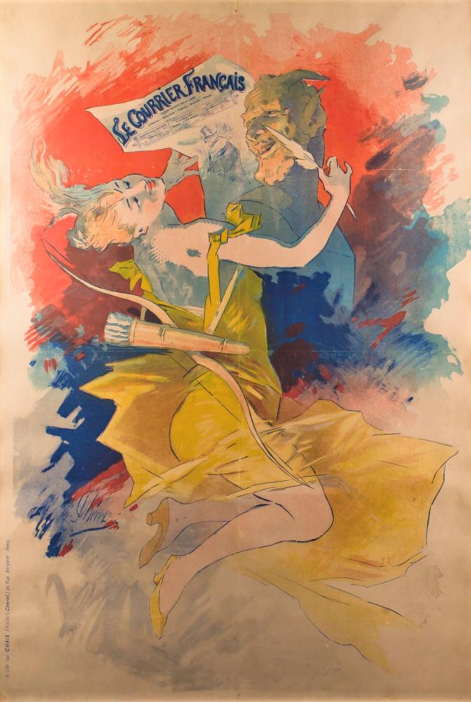 LE COURRIER FRANCAIS - JULES CHERET POSTER: LE COURRIER FRANCAIS, C.1891, WITH ILLUSTRATION BY JULES CHERET (FRENCH, 1836-1932). POSTER IS CONSERVATION BACKED TO MUSEUM STANDARDS BEFORE FRAMING. ALL GLAZING WITH PLEXIGLASS TO PROTECT IMAGES FRO
