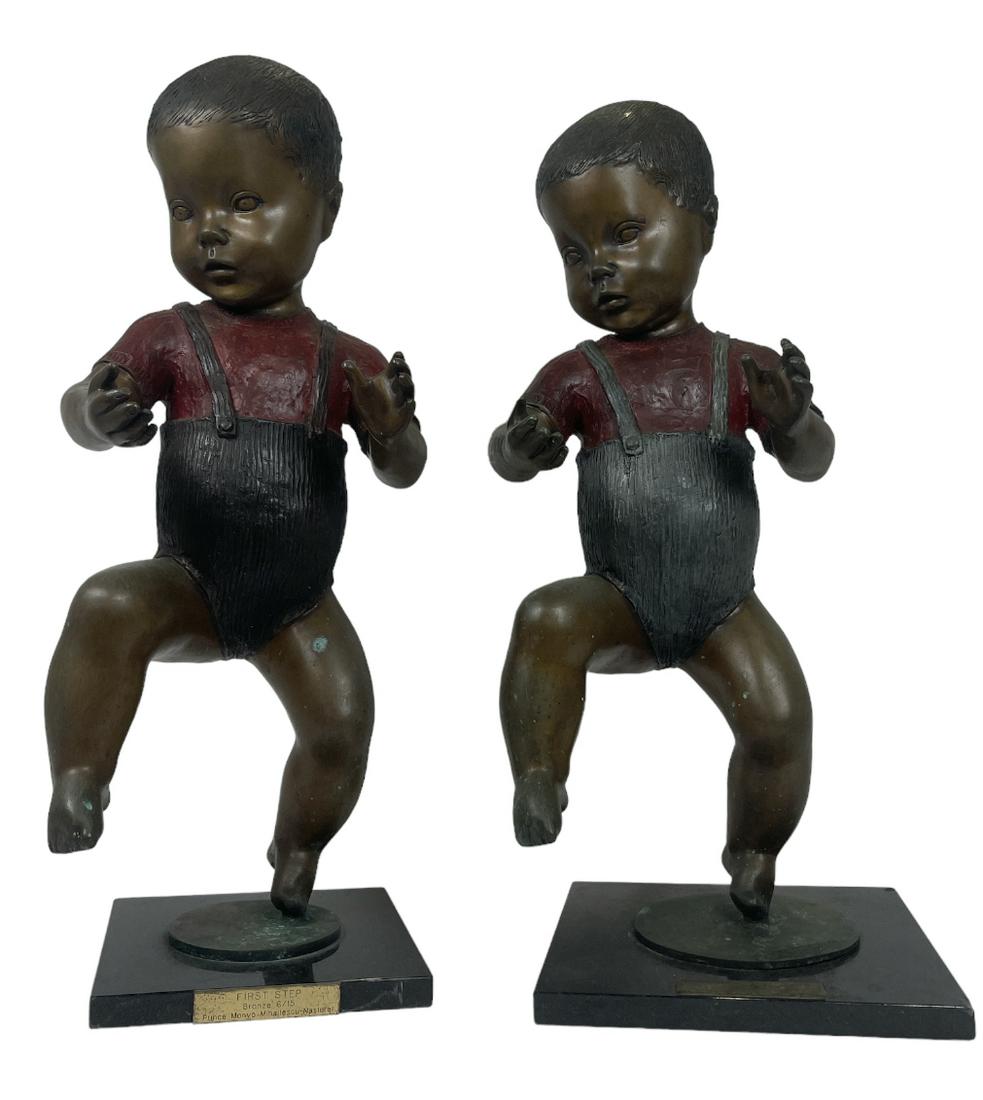 PRINCE MONYO MIHAELESCU-NASTUREL BRONZES: PAIR OF BRONZE SCULPTURES, "FIRST STEP". 24"H