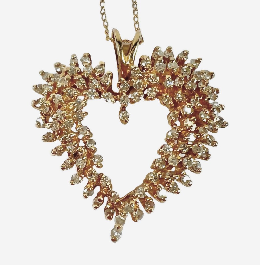 GOLD AND DIAMOND PENDANT NECKLACE: 14K YELLOW GOLD DIAMOND PENDANT NECKLACE. 1 CTW DIAMONDS, 14K FINE CHAIN, 5.4 GRAMS. APPRAISAL INCLUDED WITH SALE. PLEASE REVIEW APPRAISAL FOR ADDITIONAL DETAILS. ESTIMATED REPLACEMENT VALUE $1,650.