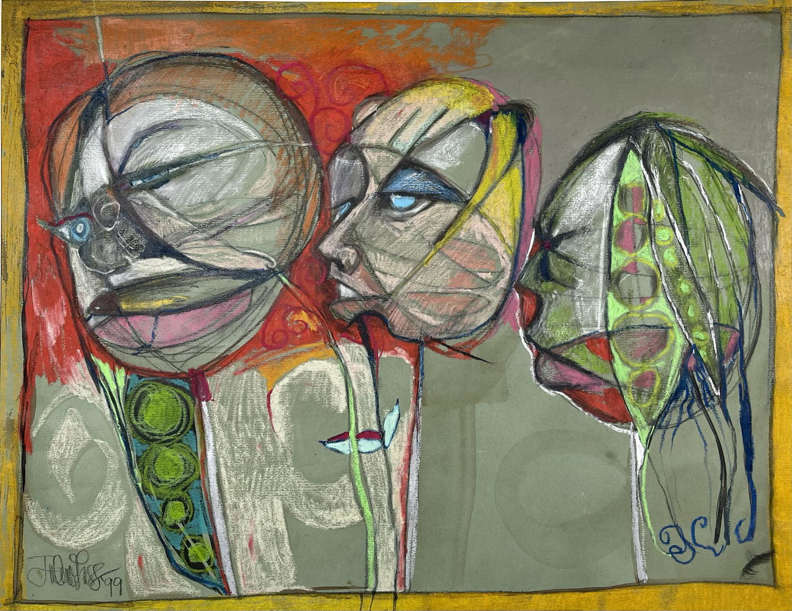 JULIE ROSS PAINTING: ORIGINAL JULIE ROSS ARTWORK, COLORED PENCIL ON PAPER PASTEL. MATTED, 24"X30". JULIE ROSS (AMERICAN, 20/21ST C.), RINGLING SCHOOL OF ART AND DESIGN, THE SCHOOL OF VISUAL ARTS - NEW YORK. ROSS' ART ALLO