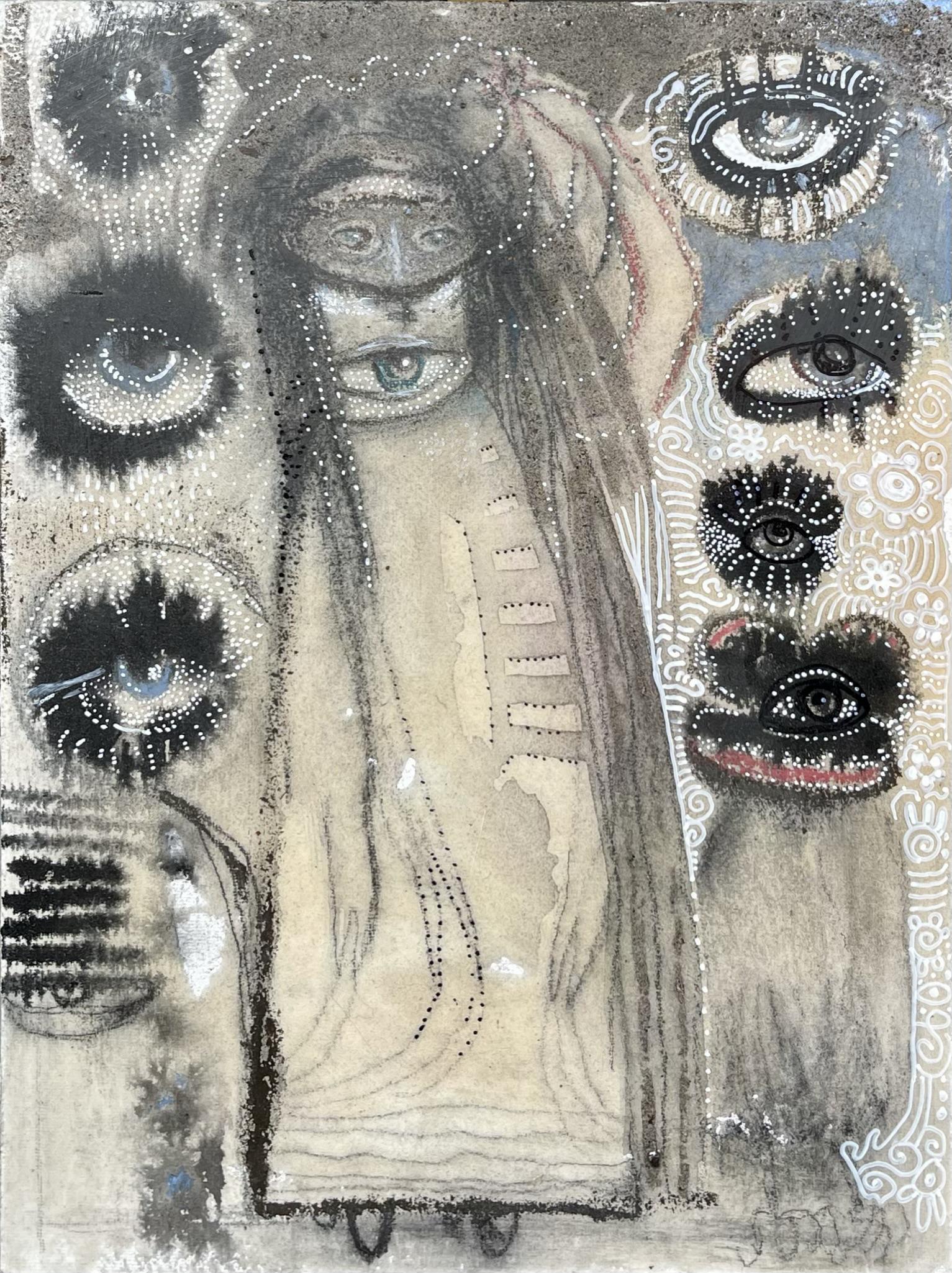 JULIE ROSS PAINTING: ORIGINAL JULIE ROSS PAINTING ON ARTIST'S BOARD. 12"X16". JULIE ROSS (AMERICAN, 20/21ST C.), RINGLING SCHOOL OF ART AND DESIGN, THE SCHOOL OF VISUAL ARTS - NEW YORK. ROSS' ART ALLOWED THE WORK TO FORM 