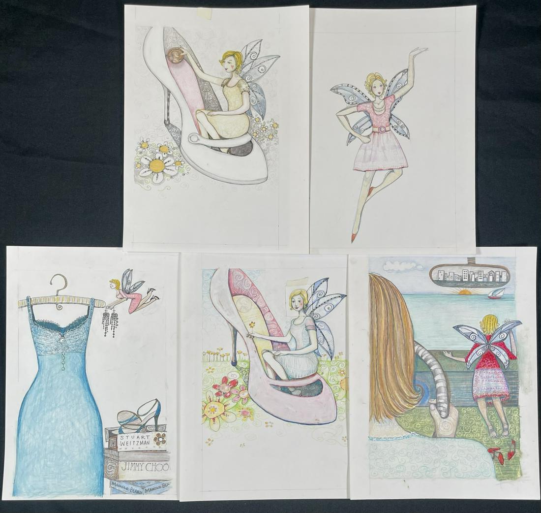 JULIE ROSS ART COLLECTION: FOLIO OF VARIOUS WORKS BY JULIE ROSS. LARGEST 9"X12". JULIE ROSS (AMERICAN, 20/21ST C.), RINGLING SCHOOL OF ART AND DESIGN, THE SCHOOL OF VISUAL ARTS - NEW YORK. ROSS' ART ALLOWED THE WORK TO FORM ITS