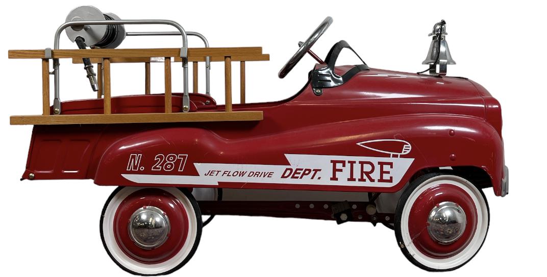 MURRAY FIRE DEPARTMENT PEDAL CAR: FIRE DEPT. JET FLOW DRIVE N.287. HAVING BELL, LADDERS AND HOSE ON REEL.